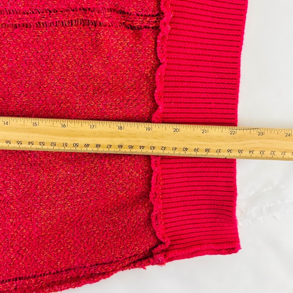 Free People Red V-Neck Balloon Sleeve Pointelle Pullover Sweater Large - Picture 9 of 9